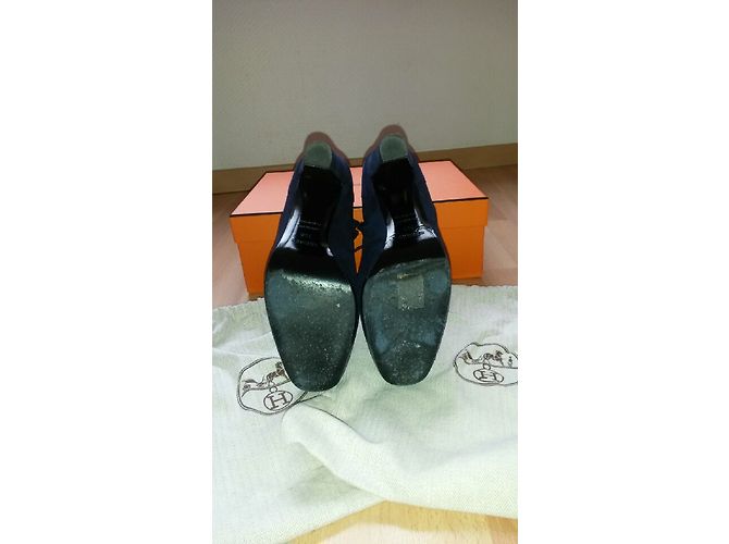 Stivaletti Hermès in scamosciato blu navy - vista 6