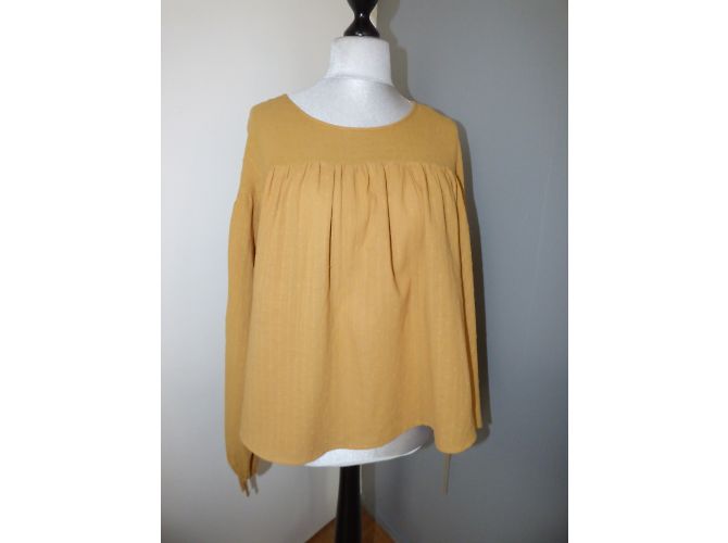 Top Bel Air Taz in cotone senape e marrone chiaro - vista 7