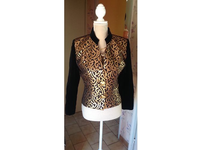 Blazer Yves Saint Laurent Nero e Oro in Velluto 40 D'oro - vista 3