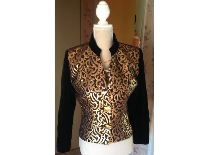 Blazer Yves Saint Laurent Nero e Oro in Velluto 40 D'oro - vista 4