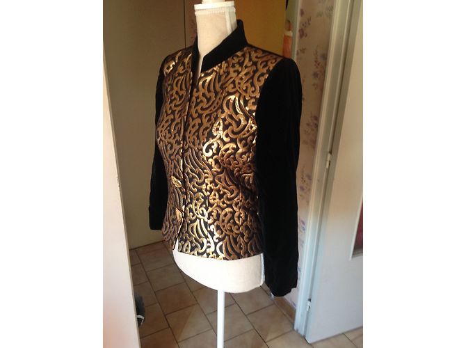 Blazer Yves Saint Laurent Nero e Oro in Velluto 40 D'oro - vista 7