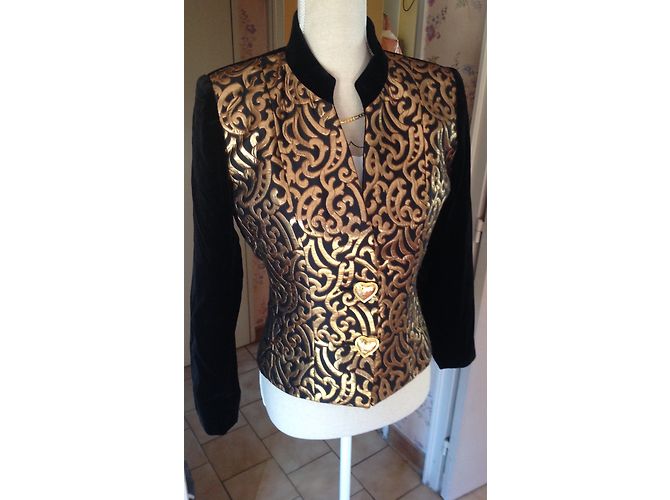 Blazer Yves Saint Laurent Nero e Oro in Velluto 40 D'oro - vista 9
