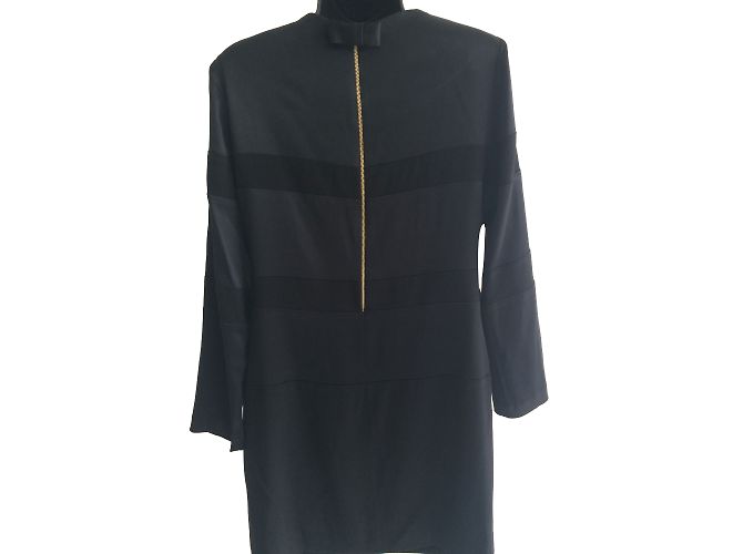 Sandro Kleid schwarz aus Krepp mit Satinbändern - Ansicht 2