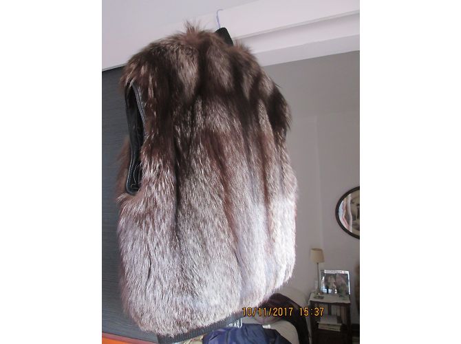 Autre Marque Silver Fox Fur Reversible Jacket with Removable Leather Sleeves Silvery - view 4