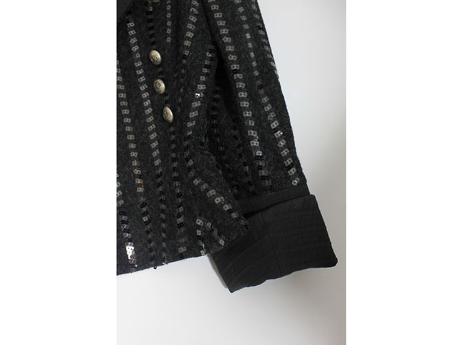 Armani short jacket black wool silver sequins Silvery - view 10