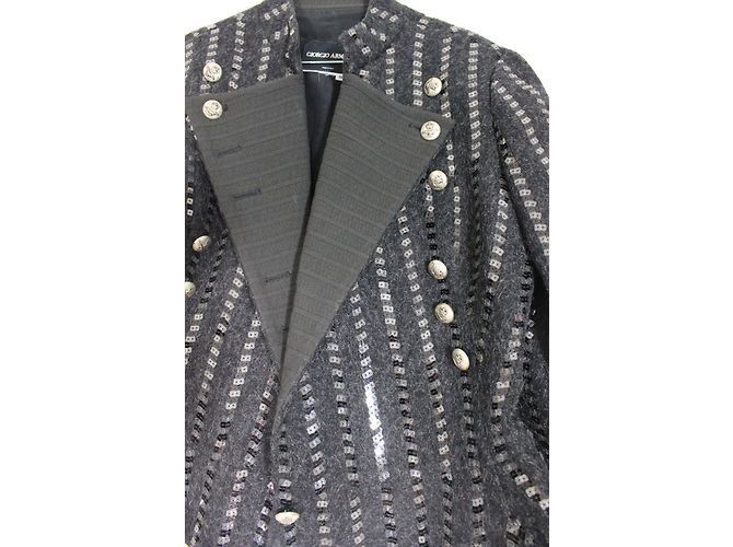 Armani short jacket black wool silver sequins Silvery - view 11