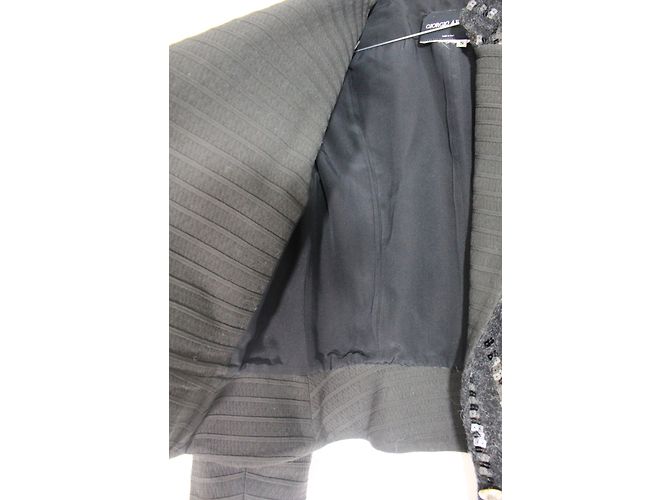 Armani short jacket black wool silver sequins Silvery - view 13
