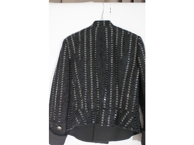 Armani short jacket black wool silver sequins Silvery - view 15