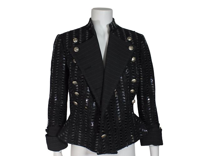 Armani short jacket black wool silver sequins Silvery - view 2