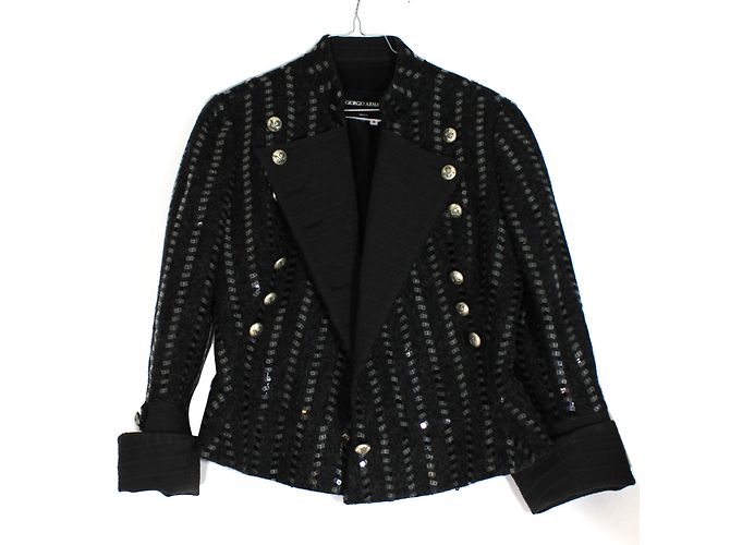 Armani short jacket black wool silver sequins Silvery - view 3