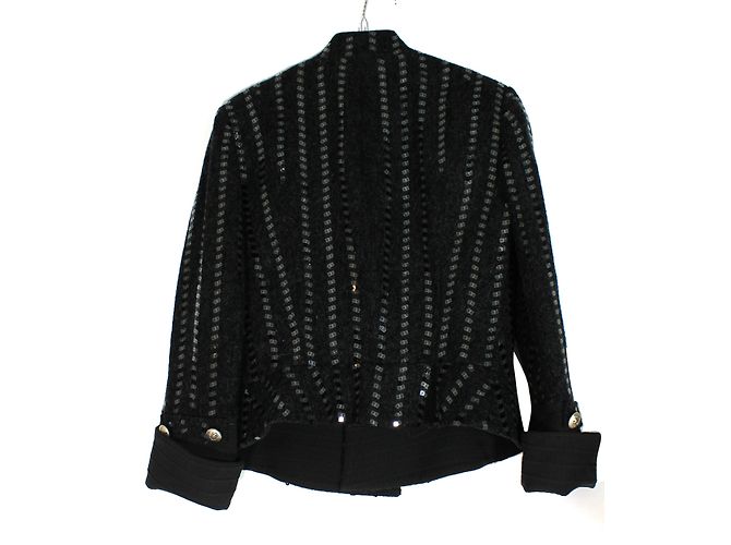 Armani short jacket black wool silver sequins Silvery - view 4