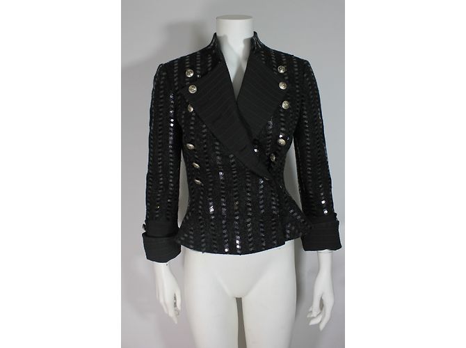 Armani short jacket black wool silver sequins Silvery - view 5