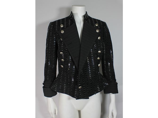 Armani short jacket black wool silver sequins Silvery - view 6