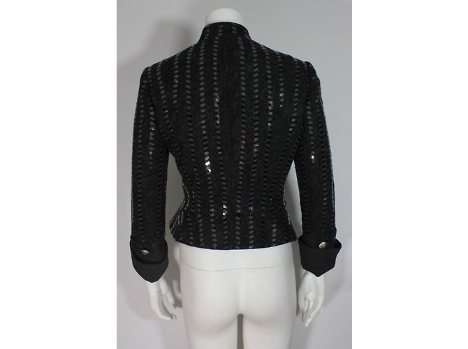 Armani short jacket black wool silver sequins Silvery - view 7