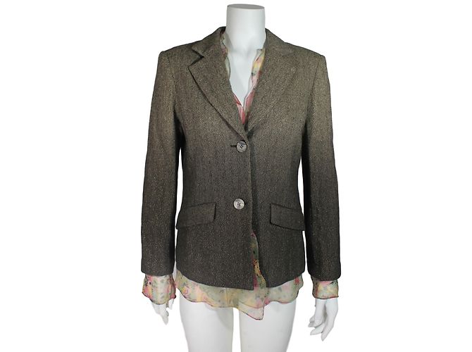 Autre Marque Yuki Torii Wolljacke mit Chevron Muster Braun Weiß - Ansicht 2
