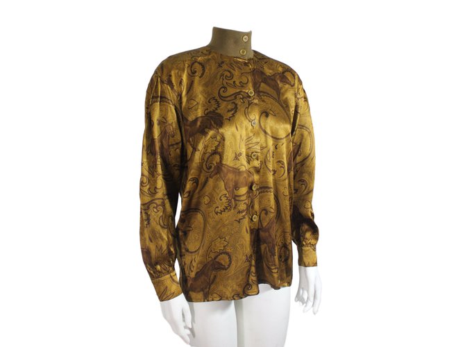 Escada Camicetta di seta marrone dorata D'oro - vista 2