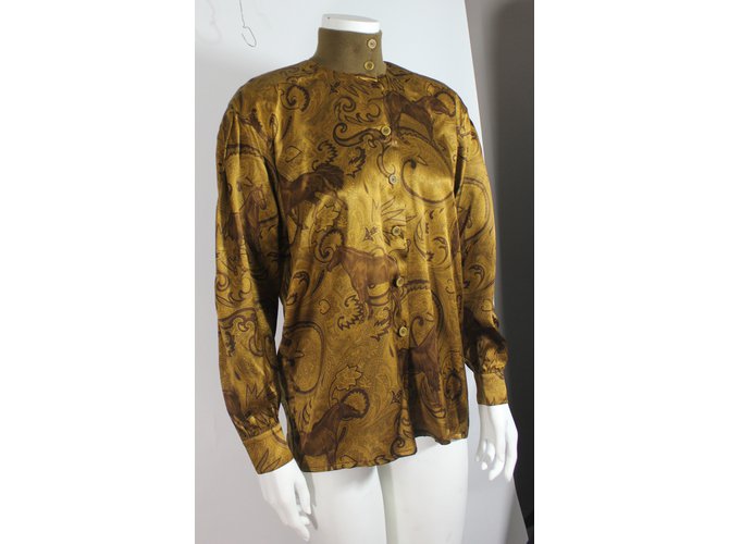 Escada Camicetta di seta marrone dorata D'oro - vista 4