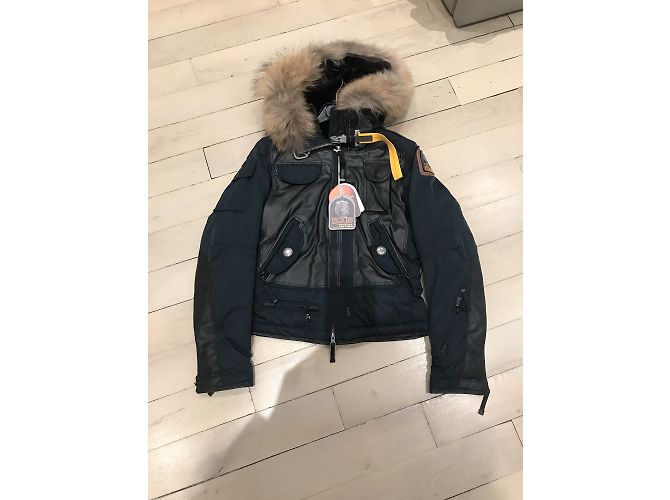 Parajumpers Down Jacket Navy Blue Black Leather - view 3