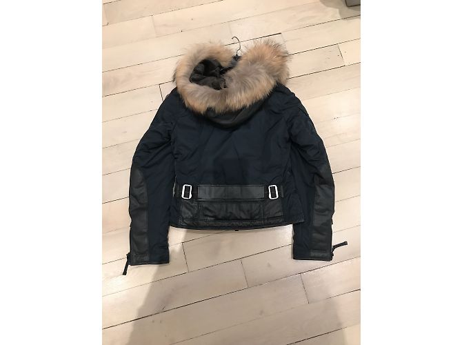Parajumpers Down Jacket Navy Blue Black Leather - view 4