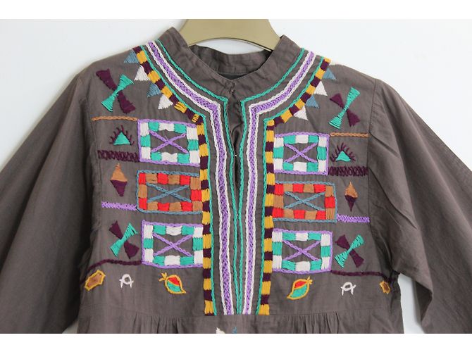 Blusa Smock Antik Batik de Algodón con Escote Bordado Marrón Castaño Multicolor - vista 4
