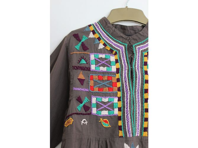 Blusa Smock Antik Batik de Algodón con Escote Bordado Marrón Castaño Multicolor - vista 5