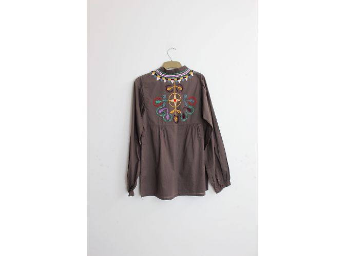 Blusa Smock Antik Batik de Algodón con Escote Bordado Marrón Castaño Multicolor - vista 6