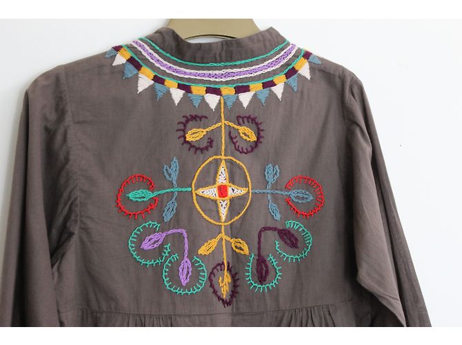 Blusa Smock Antik Batik de Algodón con Escote Bordado Marrón Castaño Multicolor - vista 7