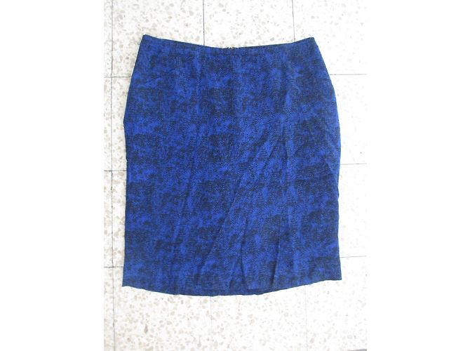 Falda lápiz estampada CAROLL azul y negra de viscosa Negro - vista 2
