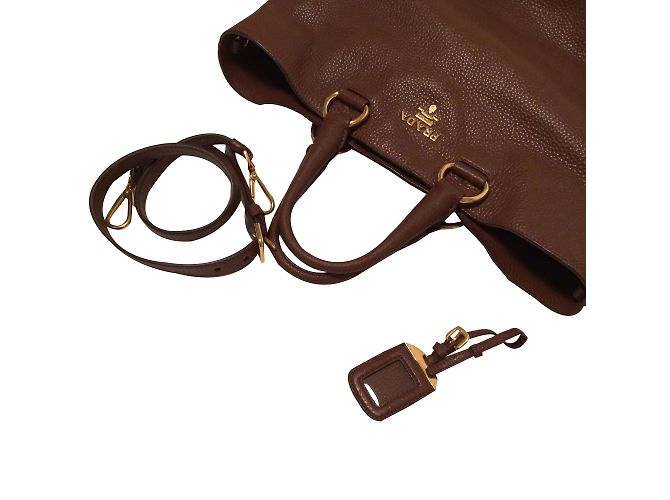 Borsa a mano Prada Vitello Daino in pelle marrone scuro - vista 2