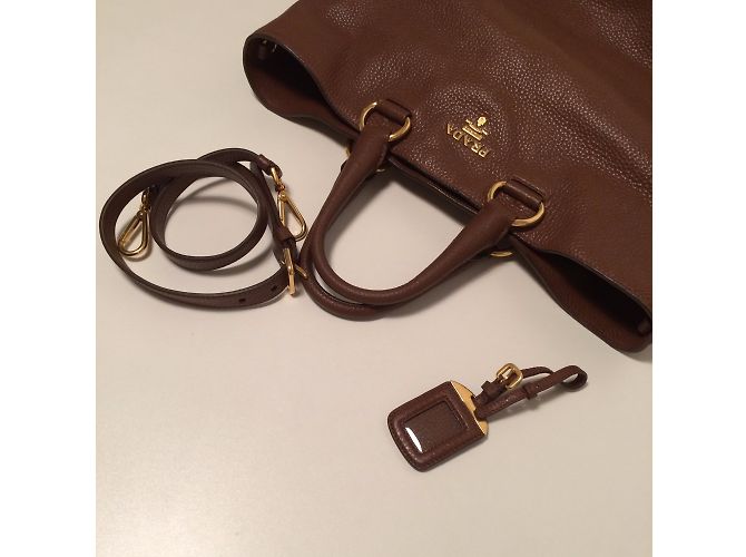 Borsa a mano Prada Vitello Daino in pelle marrone scuro - vista 4