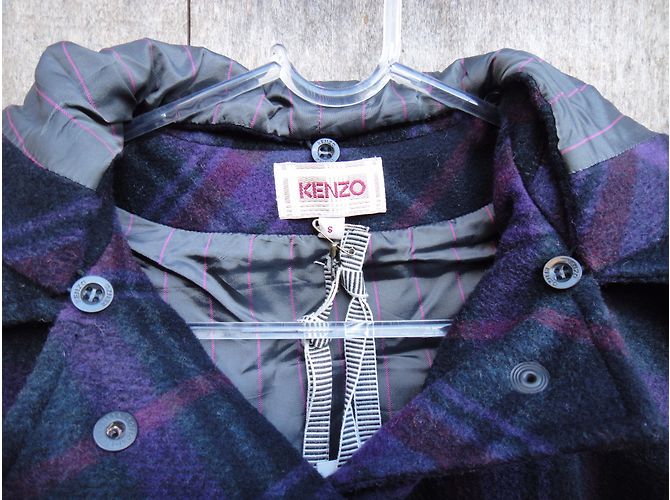 Abrigo Kenzo de lana a cuadros morado con capucha Talla S Púrpura - vista 4