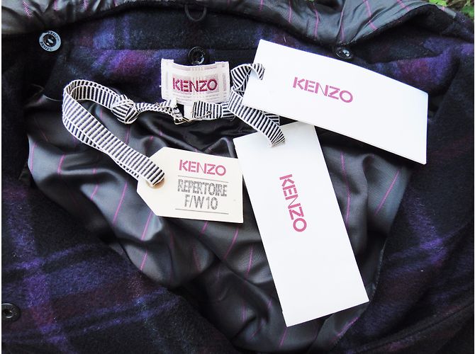 Abrigo Kenzo de lana a cuadros morado con capucha Talla S Púrpura - vista 5