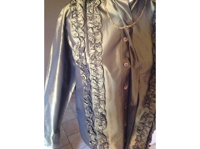 Yves Saint Laurent Camicia in seta con jabot kaki Cachi - vista 4