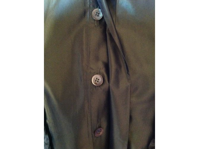 Yves Saint Laurent Camicia in seta con jabot kaki Cachi - vista 5