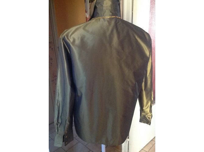 Yves Saint Laurent Camicia in seta con jabot kaki Cachi - vista 6