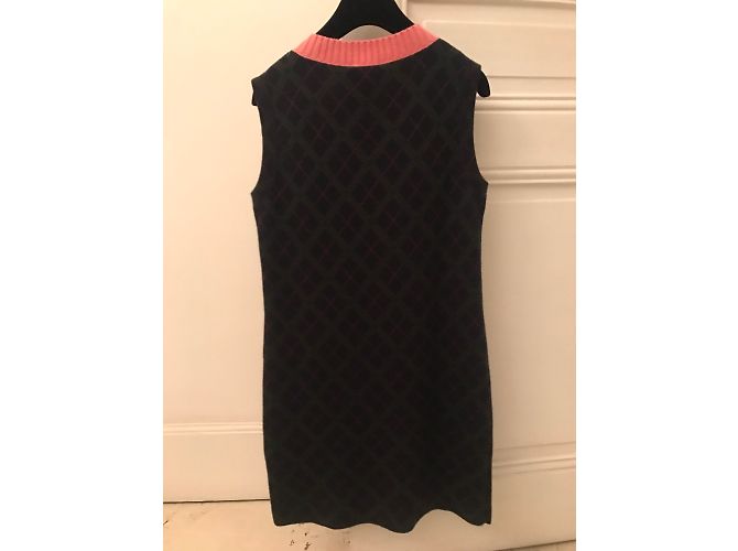 Abito senza maniche Chanel in seta e cashmere Rosa Verde Blu Navy 36FR - vista 4