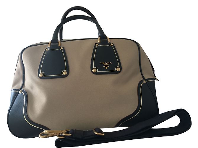 Bolso Prada de piel y tela negro y beige - vista 2