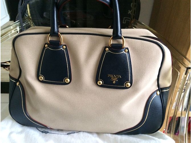 Bolso Prada de piel y tela negro y beige - vista 4