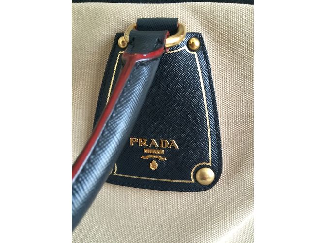 Bolso Prada de piel y tela negro y beige - vista 5