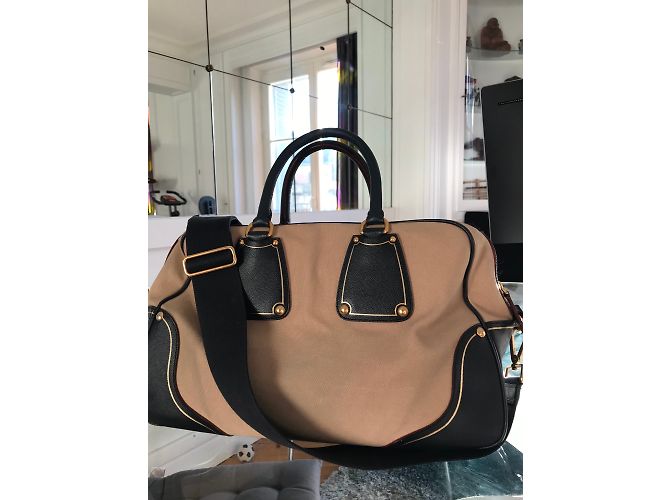Bolso Prada de piel y tela negro y beige - vista 8