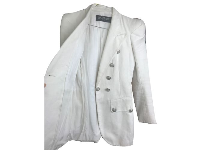 Giacca Balmain Bianca in Cotone e Lino Taglia S Bianco - vista 2