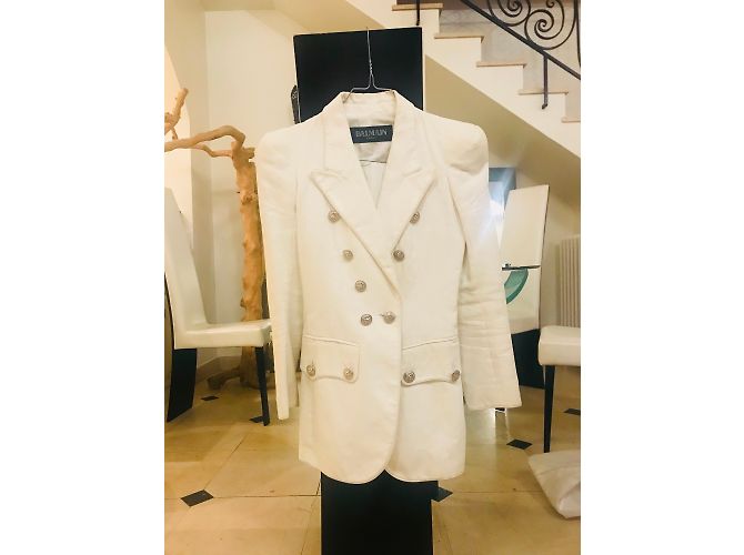 Giacca Balmain Bianca in Cotone e Lino Taglia S Bianco - vista 3