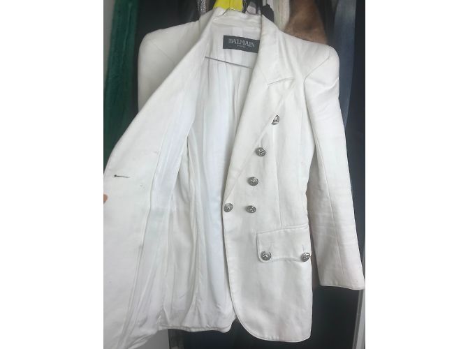 Giacca Balmain Bianca in Cotone e Lino Taglia S Bianco - vista 4