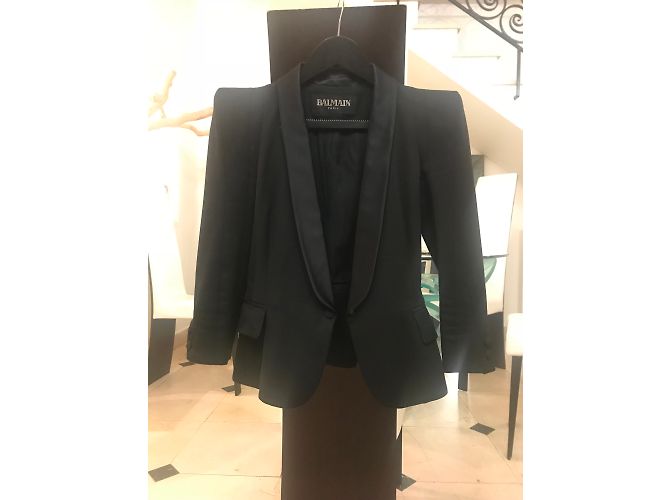 Chaqueta Balmain negra de seda y algodón Negro - vista 2