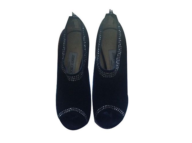 Stivaletti Jimmy Choo Neri in Scamosciato a Punta Aperta Nero - vista 2