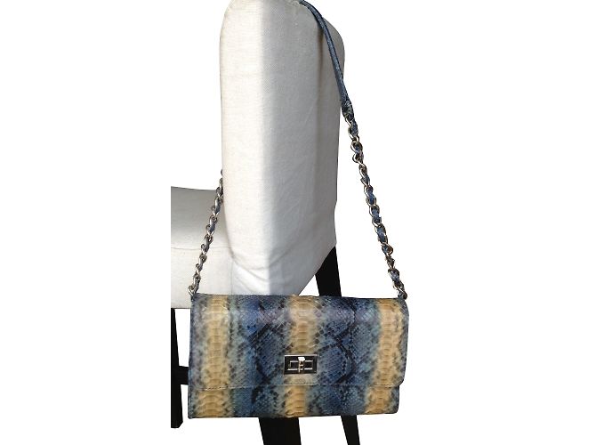 Autre Marque Sac à main en python bleu et beige - vue 2