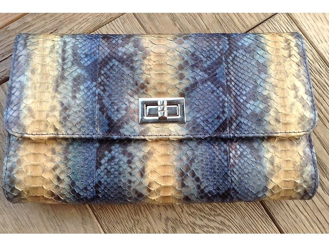 Autre Marque Sac à main en python bleu et beige - vue 5