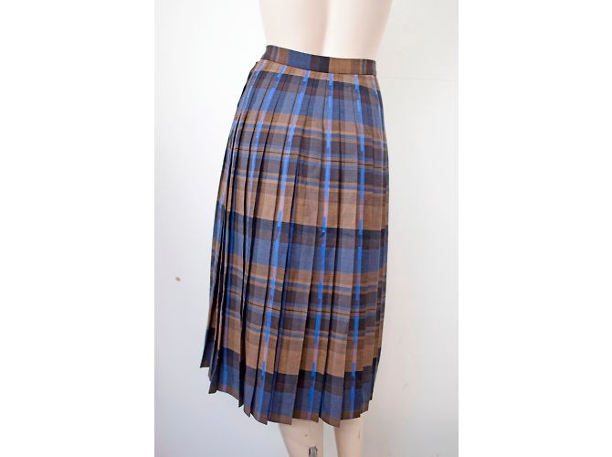 Autre Marque Gonna midi in lana a quadri marrone e blu navy Jaeger - vista 3