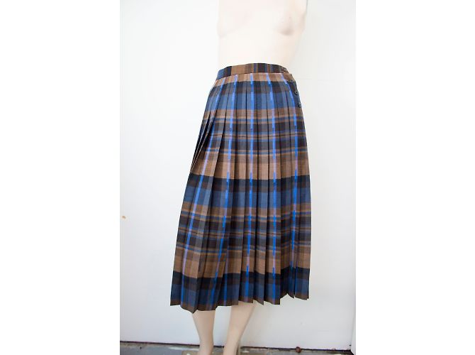 Autre Marque Gonna midi in lana a quadri marrone e blu navy Jaeger - vista 4