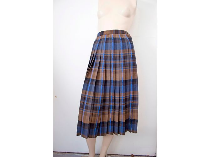 Autre Marque Gonna midi in lana a quadri marrone e blu navy Jaeger - vista 5